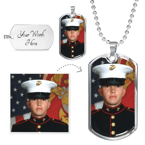 Luxury Military Dog Tag Necklace - Personally Engraved - Add Your Photo -  Stainless Steel or 18K Gold Finish -  Shatterproof Liquid Glass Coating